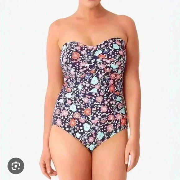 Anne Cole Lazy Daisy Bandeau One-Piece Swimsuit plus size 24w - Picture 1 of 8